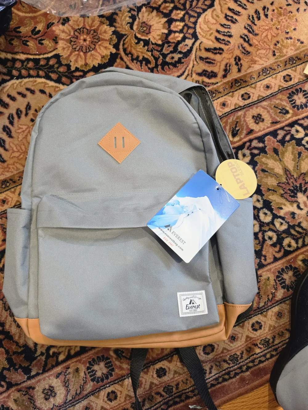 Grey Backpack with Tan Accents for Men